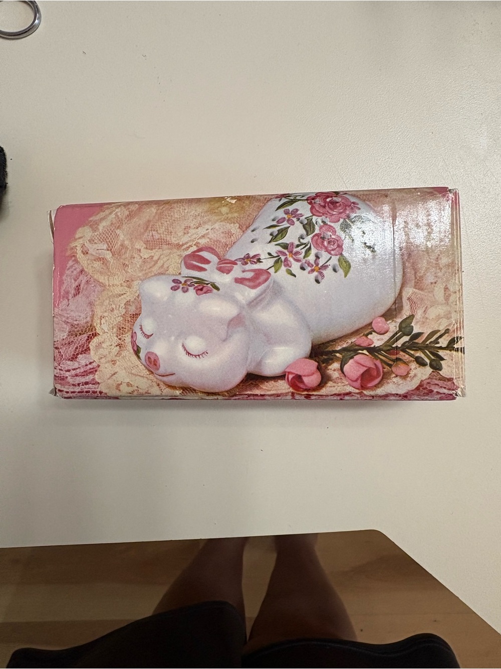Brand New In Its Original Box Avon Pink Floral Sleeping Pig Trinket Box